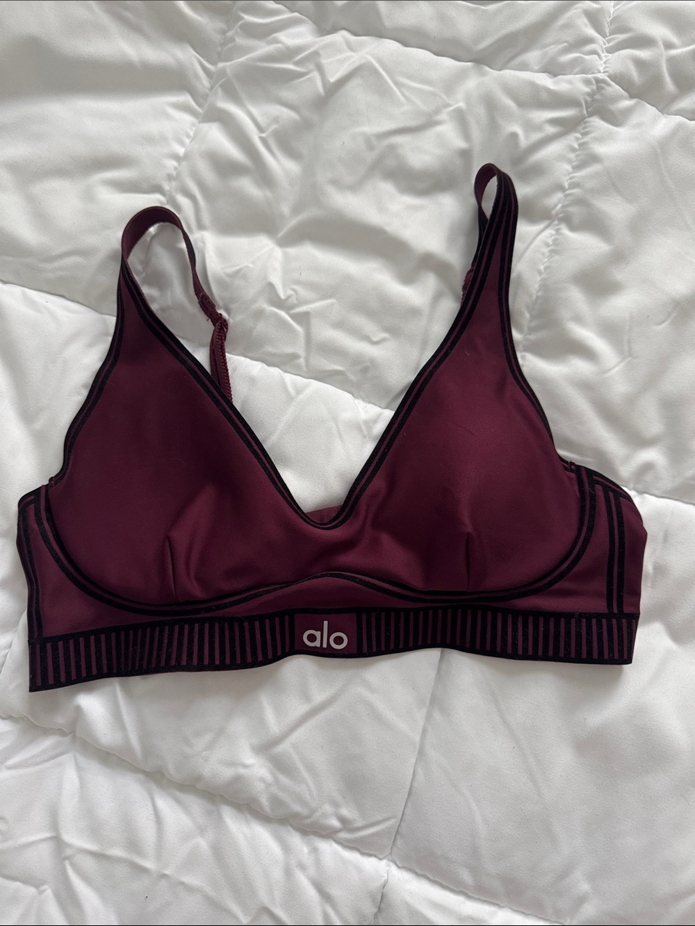 ALO Yoga Airlift Sports Bra in Burgundy with Black Trim